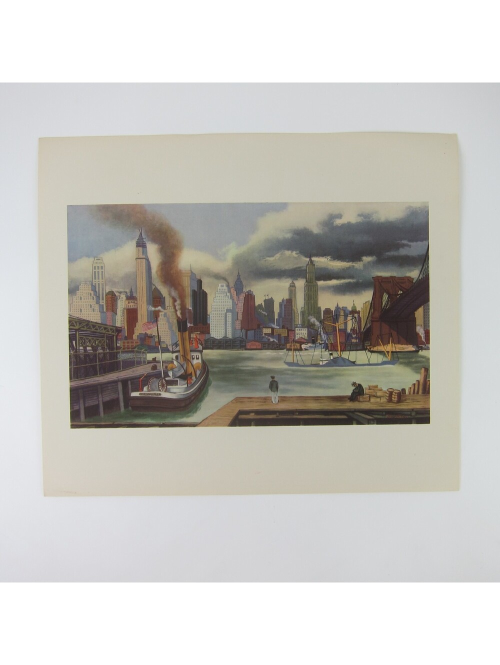 Vintage Art Print Ernest Fiene Manhattan Waterfront American Federation of Arts